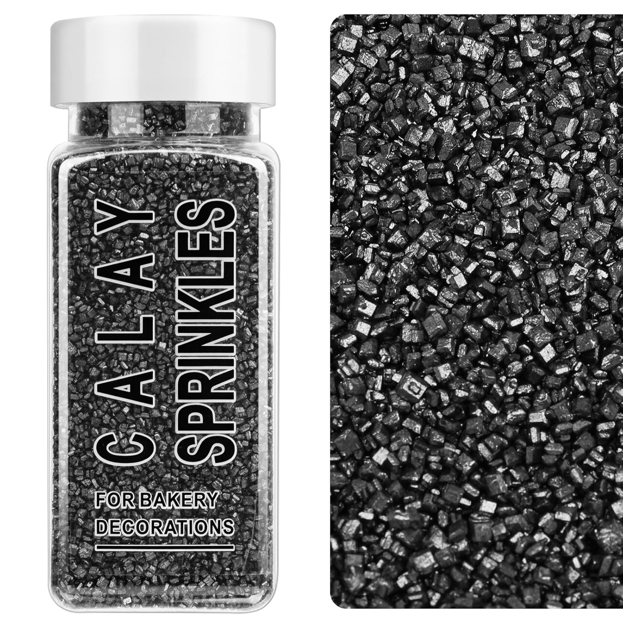 Black Sanding Sugar Sprinkles, 4.6 oz Edible Sparkling Sugar Crystals